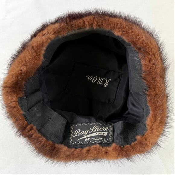 Vintage 60s Genuine Mink Fur Women’s Jackie Kennedy Brown Demi Buff Pillbox Hat